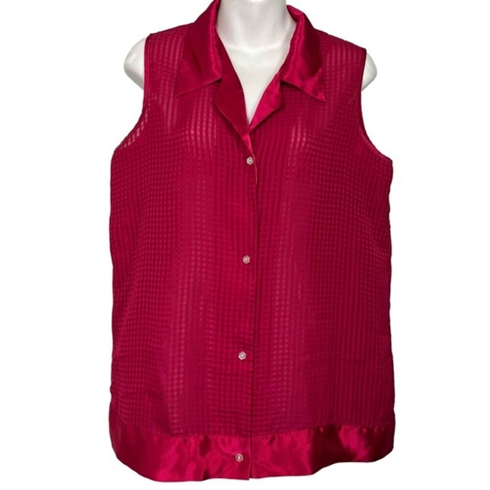 VICTORIA'S SECRET Vintage Gold Label Satin Trim Sleeveless Pajama Top Shirt sz M